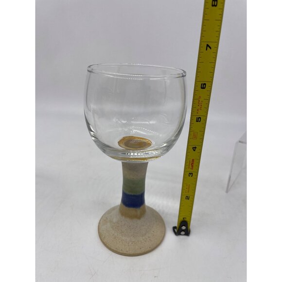 Handcrafted Stemmed Glass Goblets Ceramic Base & Colorful Design 2-Piece Set - Picture 8 of 9
